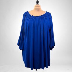 24seven Comfort Apparel Royal Blue Bell Sleeve Loose Fit Tunic Top, NWT! Size 3X
